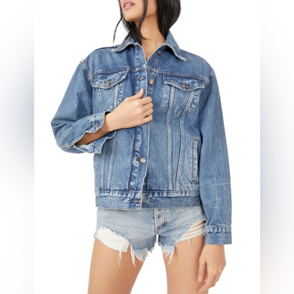 Free People Women's Jolene Trucker Blue Jackets.